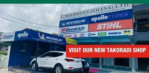 Visit our new shop in Takoradi: Michelin, BF Goodrichn, Apollo, Stihl. E-Akufo-Addo Road, next to Queensland Hotel, 450 m from Anaji traffic light.